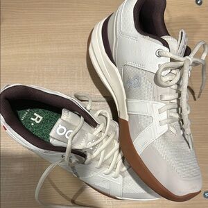 On Running White and Brown Sneakers with Supportive Midsole